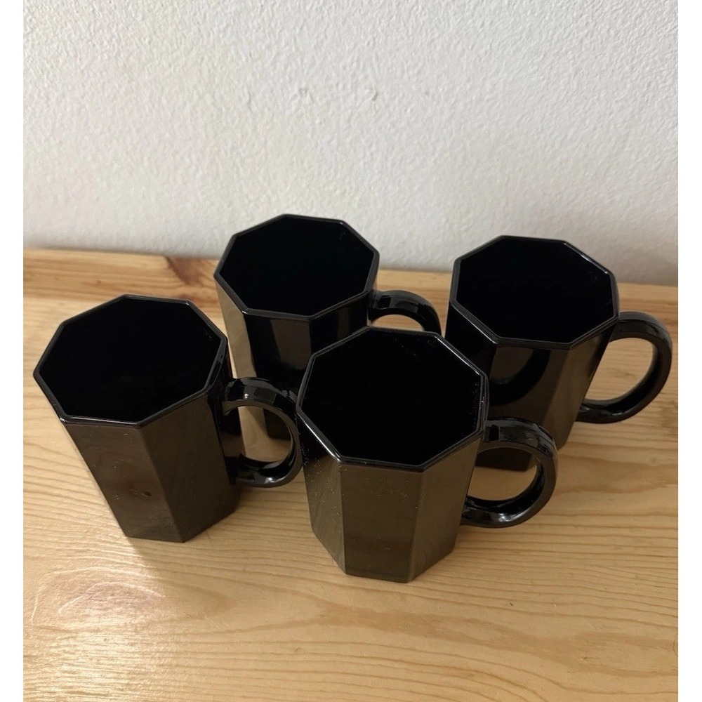 French VTG Octagon Coffee Mugs‎ by Arcoroc 1980's Luminarc Postmodern Set of 4